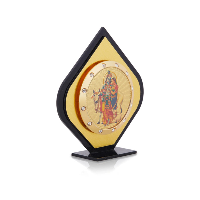 Cow Radha Krishna Acrylic Photo Stand - 3 x 2.5 Inches | Acrylic Car Stand/ Acrylic Picture Stand for Car Decor - Hindu God Photos & Frames