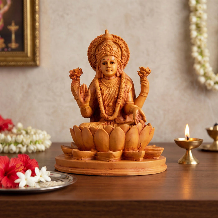 Laxmi Devi Statue - 6.5 x 5 Inches | Wooden Lakshmi Statue/ Laxmi Idol for Pooja