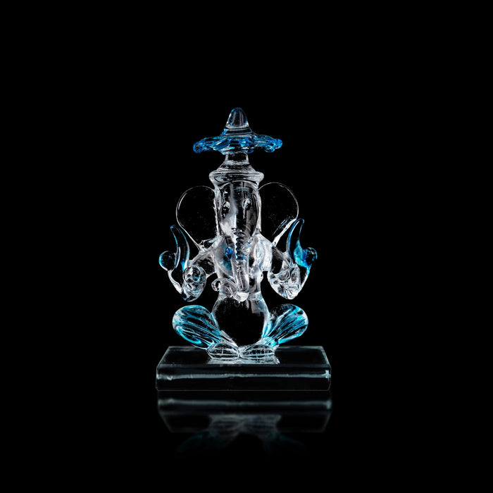 Ganesh Murti With Umbrella - 3.5 x 2 Inches | 2 In 1 Crystal Statue/ Ganpati Murti/ Vinayaka Statue for Pooja - Sphatik & Semi Precious Stone Murties