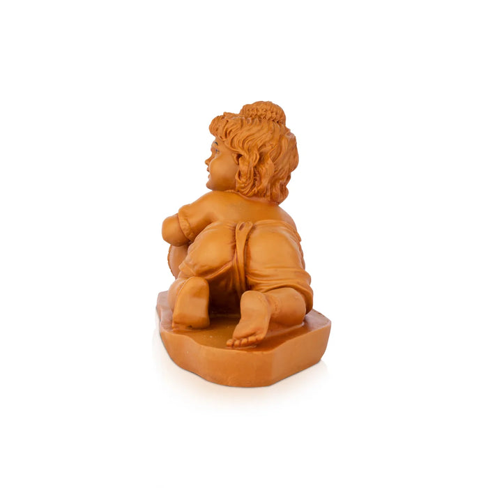 Butter Krishna Idol - 7 x 9 Inches | Wooden Statue/ Vennai Kannan/ Krishna Idol with Butter for Pooja