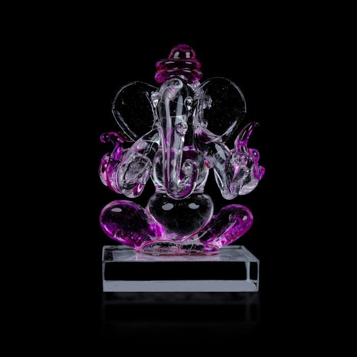 Ganesh Murti Sitting On Base - 2.5 x 1.5 Inches | 2In1 Crystal Statue/Ganpati Murti/ Vinayaka Statue for Pooja - Sphatik & Semi Precious Stone Murties
