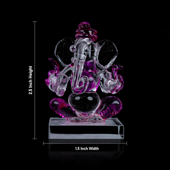 Ganesh Murti Sitting On Base - 2.5 x 1.5 Inches | 2In1 Crystal Statue/Ganpati Murti/ Vinayaka Statue for Pooja - Sphatik & Semi Precious Stone Murties