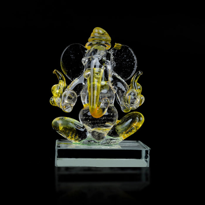 Ganesh Murti Sitting On Base - 2.5 x 1.5 Inches | 2In1 Crystal Statue/Ganpati Murti/ Vinayaka Statue for Pooja - Sphatik & Semi Precious Stone Murties