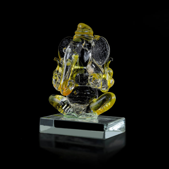 Ganesh Murti Sitting On Base - 2.5 x 1.5 Inches | 2In1 Crystal Statue/Ganpati Murti/ Vinayaka Statue for Pooja - Sphatik & Semi Precious Stone Murties