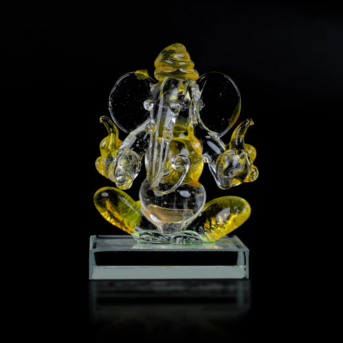 Ganesh Murti Sitting On Base - 2.5 x 1.5 Inches | 2In1 Crystal Statue/Ganpati Murti/ Vinayaka Statue for Pooja - Sphatik & Semi Precious Stone Murties