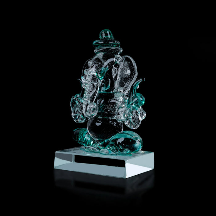 Ganesh Murti Sitting On Base - 2.5 x 1.5 Inches | 2In1 Crystal Statue/Ganpati Murti/ Vinayaka Statue for Pooja - Sphatik & Semi Precious Stone Murties