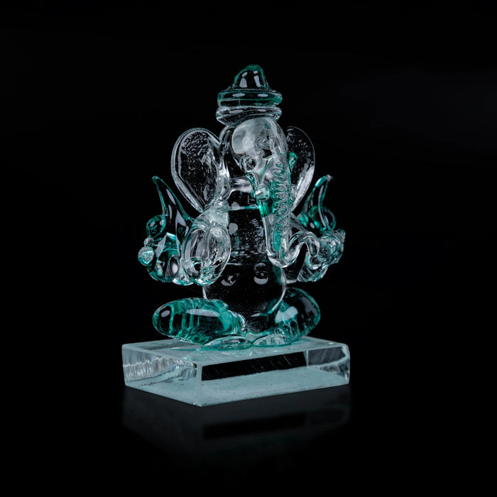 Ganesh Murti Sitting On Base - 2.5 x 1.5 Inches | 2In1 Crystal Statue/Ganpati Murti/ Vinayaka Statue for Pooja - Sphatik & Semi Precious Stone Murties