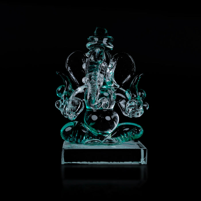 Ganesh Murti Sitting On Base - 2.5 x 1.5 Inches | 2In1 Crystal Statue/Ganpati Murti/ Vinayaka Statue for Pooja - Sphatik & Semi Precious Stone Murties