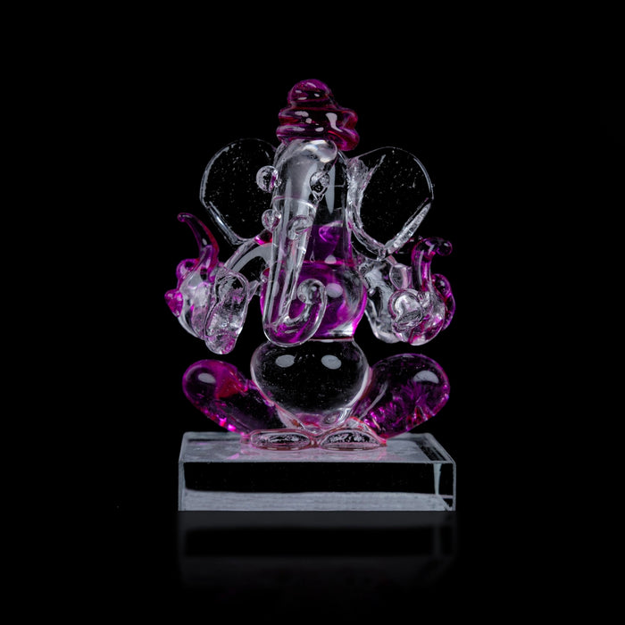 Ganesh Murti Sitting On Base - 2.5 x 1.5 Inches | 2In1 Crystal Statue/Ganpati Murti/ Vinayaka Statue for Pooja - Sphatik & Semi Precious Stone Murties