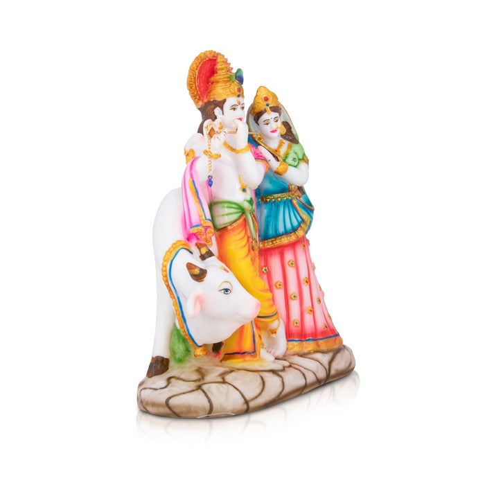 Radha Krishna Murti with Cow - 11 x 8 Inches | Radha Krishna Idol for Pooja - Fibre Murties