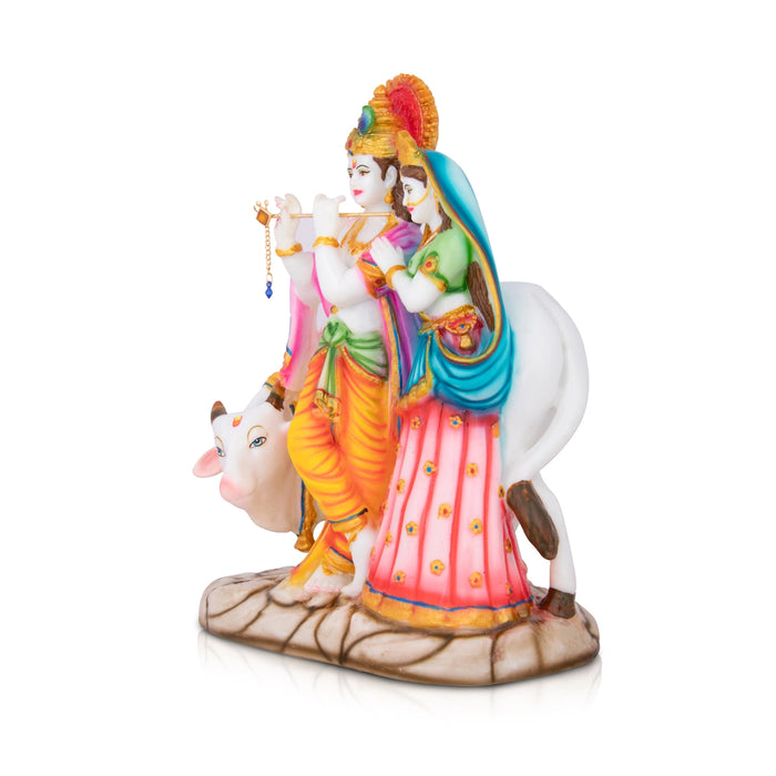 Radha Krishna Murti with Cow - 11 x 8 Inches | Radha Krishna Idol for Pooja - Fibre Murties