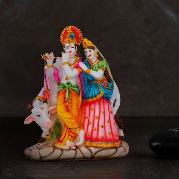 Radha Krishna Murti with Cow - 11 x 8 Inches | Radha Krishna Idol for Pooja