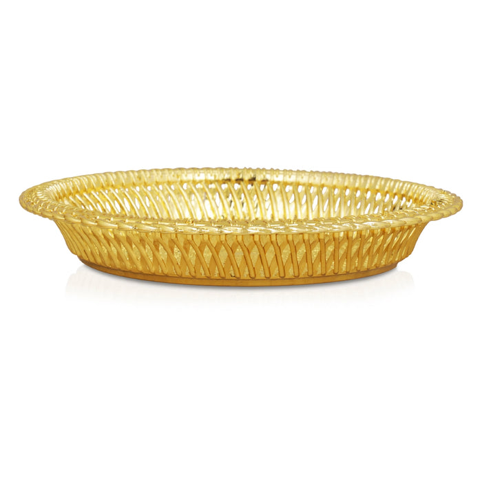 Pooja Tray & Pooja Bowl - 1 x 7 Inches | Gold Polish Plate & Cup/ Plastic Bowl & Plate for Home/ Assorted Design - Pooja Plate & Tray