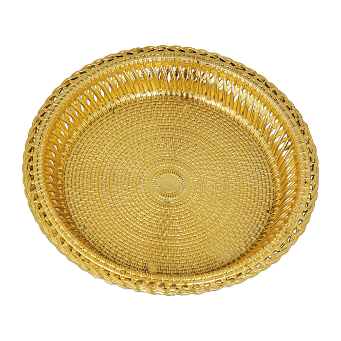 Pooja Tray & Pooja Bowl - 1 x 7 Inches | Gold Polish Plate & Cup/ Plastic Bowl & Plate for Home/ Assorted Design - Pooja Plate & Tray