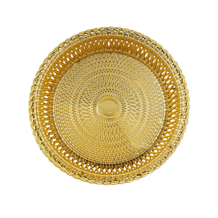 Pooja Tray & Pooja Bowl - 1 x 7 Inches | Gold Polish Plate & Cup/ Plastic Bowl & Plate for Home/ Assorted Design - Pooja Plate & Tray