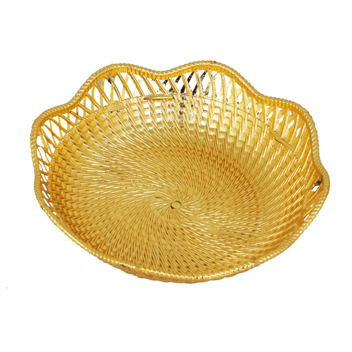 Pooja Tray & Pooja Bowl - 1 x 7 Inches | Gold Polish Plate & Cup/ Plastic Bowl & Plate for Home/ Assorted Design - Pooja Plate & Tray