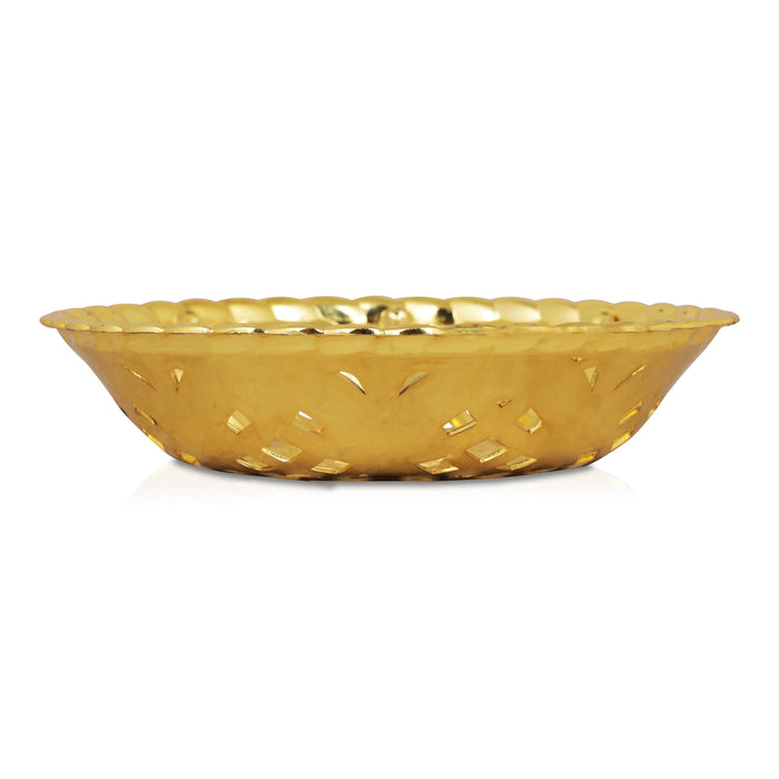 Pooja Tray & Pooja Bowl - 1 x 7 Inches | Gold Polish Plate & Cup/ Plastic Bowl & Plate for Home/ Assorted Design - Pooja Plate & Tray