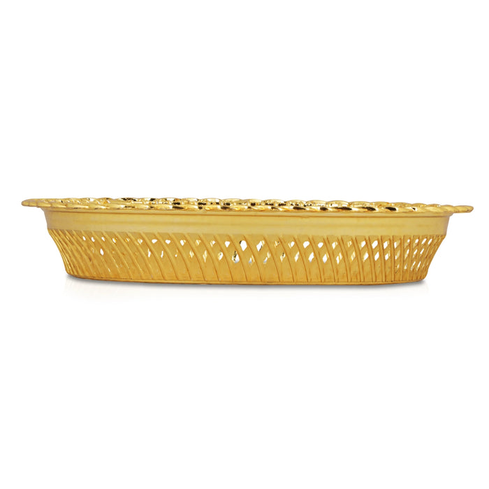 Pooja Tray & Pooja Bowl - 1 x 7 Inches | Gold Polish Plate & Cup/ Plastic Bowl & Plate for Home/ Assorted Design - Pooja Plate & Tray