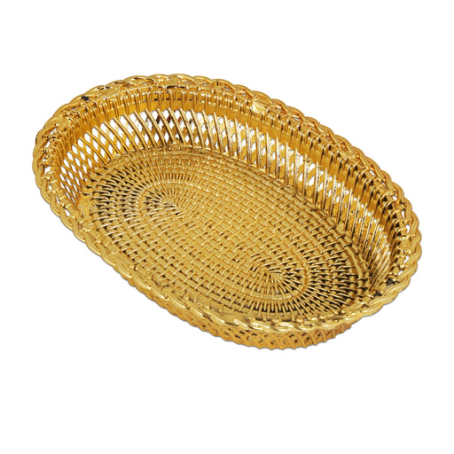 Pooja Tray & Pooja Bowl - 1 x 7 Inches | Gold Polish Plate & Cup/ Plastic Bowl & Plate for Home/ Assorted Design - Pooja Plate & Tray