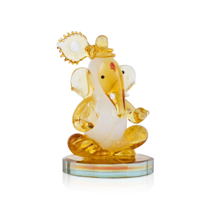 Ganesh Murti - 2.5 x 0.75 Inches | Crystal Ganpati Murti/ Sitting Vinayaka Statue for Pooja