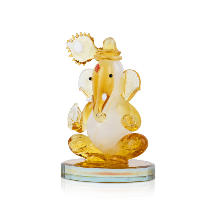 Ganesh Murti - 2.5 x 0.75 Inches | Crystal Ganpati Murti/ Sitting Vinayaka Statue for Pooja