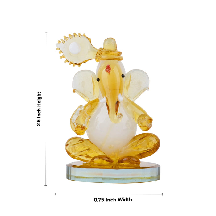 Ganesh Murti - 2.5 x 0.75 Inches | Crystal Ganpati Murti/ Sitting Vinayaka Statue for Pooja