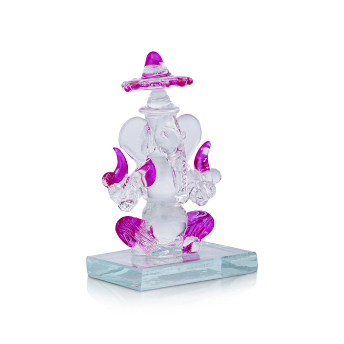 Ganesh Murti - 3.05 x 2.05 Inches | Crystal Ganpati Murti/ Sitting Vinayaka Statue for Pooja