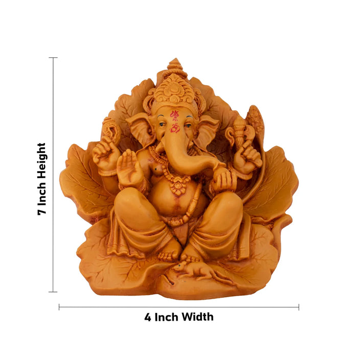 Ganesh Statue - 7 x 4 Inches | Wooden Polish Statue/ Vinayaka Idol / Ganesh Idol for Pooja