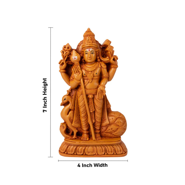 Mayil Murugan - 7 x 4 Inches | Marble Dust Statue/ Wooden Polish Peacock Murugar for Pooja