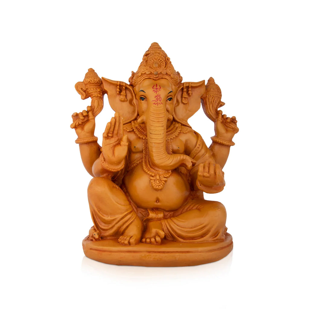 Ganesh Statue - 9 x 7 Inches | Wooden Polish Statue/ Vinayaka Idol / Ganesh Idol for Pooja