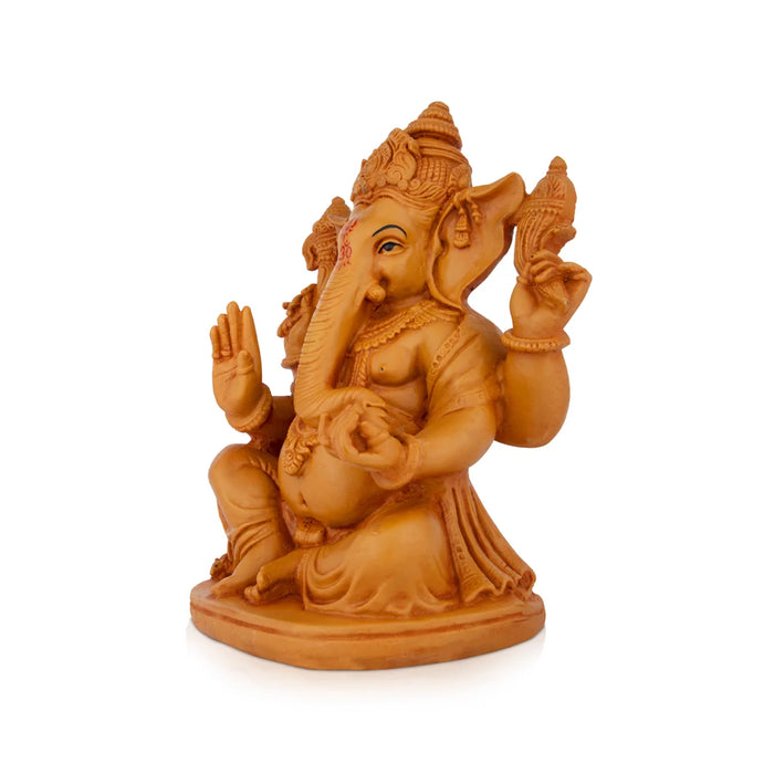 Ganesh Statue - 9 x 7 Inches | Wooden Polish Statue/ Vinayaka Idol / Ganesh Idol for Pooja