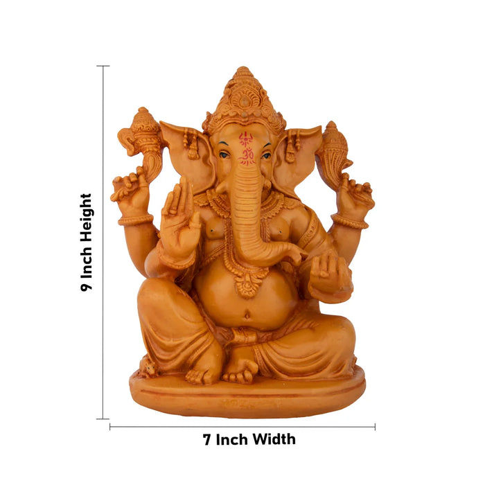 Ganesh Statue - 9 x 7 Inches | Wooden Polish Statue/ Vinayaka Idol / Ganesh Idol for Pooja