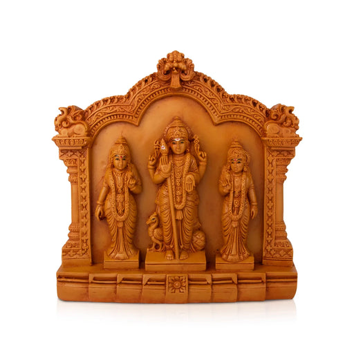 Murugar with Valli Deivanai Statue with Arch - 8 x 8 Inches | Wooden Polish Murugan Valli Deivanai Statue for Pooja - Fibre Murties