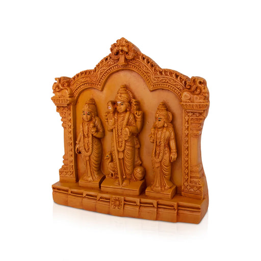 Murugar with Valli Deivanai Statue with Arch - 8 x 8 Inches | Wooden Polish Murugan Valli Deivanai Statue for Pooja - Fibre Murties
