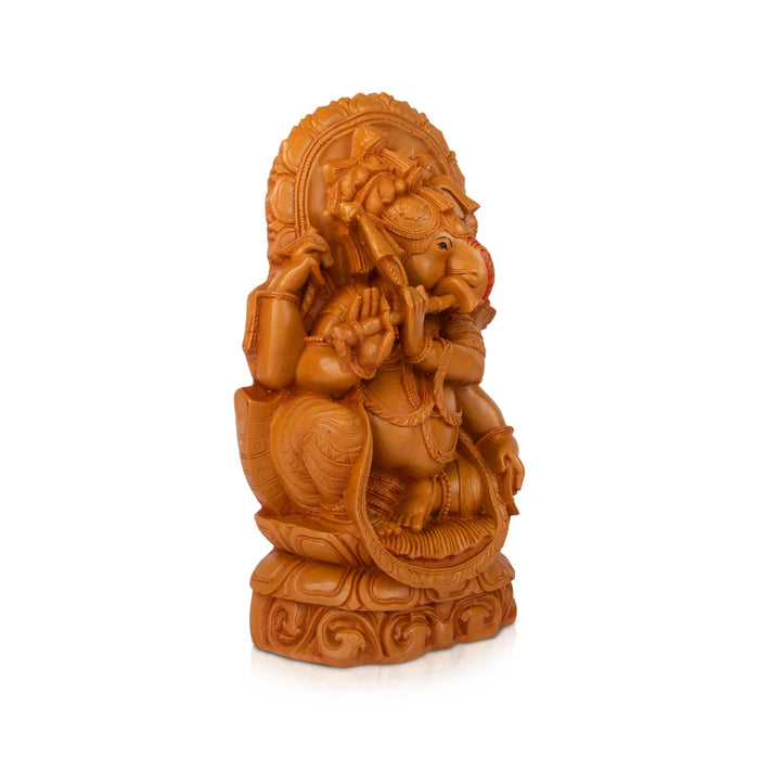 Ganesh Statue - 13 x 6.4 Inches | Wooden Polish Lord Ganesha Playing Flute Idol / Ganesh Idol for Pooja