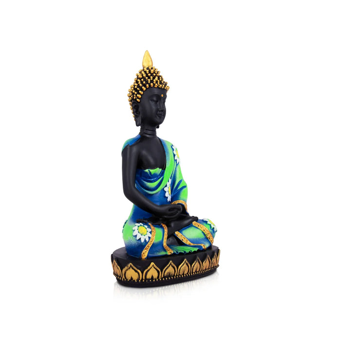 Buddha Statue - 10 x 6.5 Inches | Marble Dust Murti/ Black Buddha Murti/ Buddha Sitting Figurine for Pooja - Fibre Murties