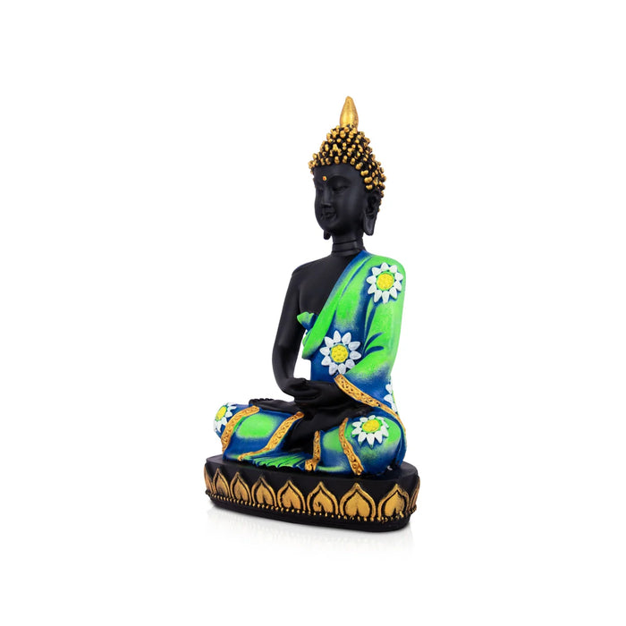 Buddha Statue - 10 x 6.5 Inches | Marble Dust Murti/ Black Buddha Murti/ Buddha Sitting Figurine for Pooja - Fibre Murties