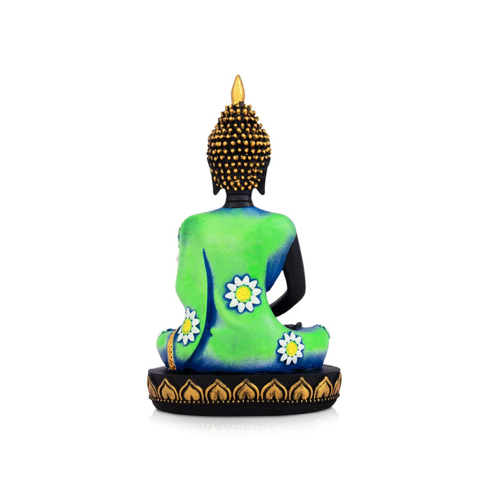 Buddha Statue - 10 x 6.5 Inches | Marble Dust Murti/ Black Buddha Murti/ Buddha Sitting Figurine for Pooja - Fibre Murties