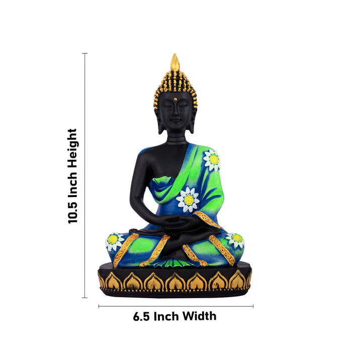 Buddha Statue - 10 x 6.5 Inches | Marble Dust Murti/ Black Buddha Murti/ Buddha Sitting Figurine for Pooja - Fibre Murties