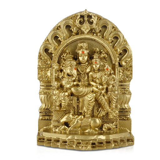 Lord Shiva Family - 6 Inches | Resin Shivan Family with Arch Idol/ Brass Polish Shiva Family Statue for Pooja - Fibre Murties
