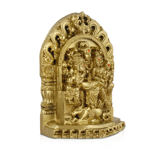 Lord Shiva Family - 6 Inches | Resin Shivan Family with Arch Idol/ Brass Polish Shiva Family Statue for Pooja - Fibre Murties