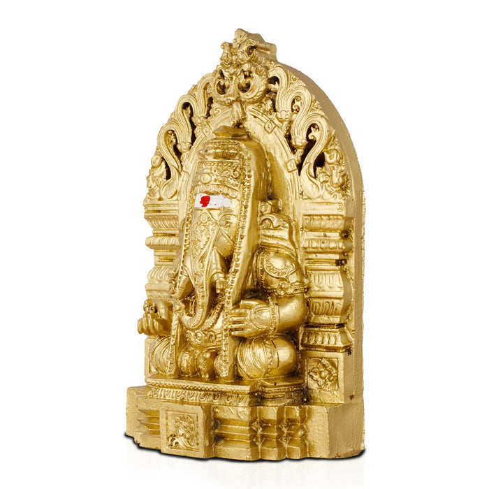 Ganesh Murti - 6 Inches | Resin Pillayarpatti Ganesha Idol/ Brass Polish Vinayagar Statue for Home Decor - Fibre Murties