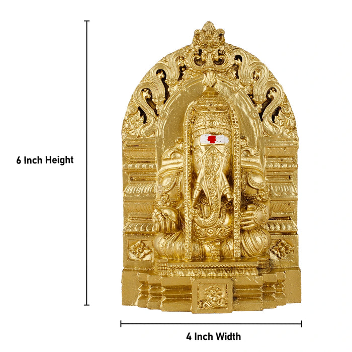 Ganesh Murti - 6 Inches | Resin Pillayarpatti Ganesha Idol/ Brass Polish Vinayagar Statue for Home Decor - Fibre Murties