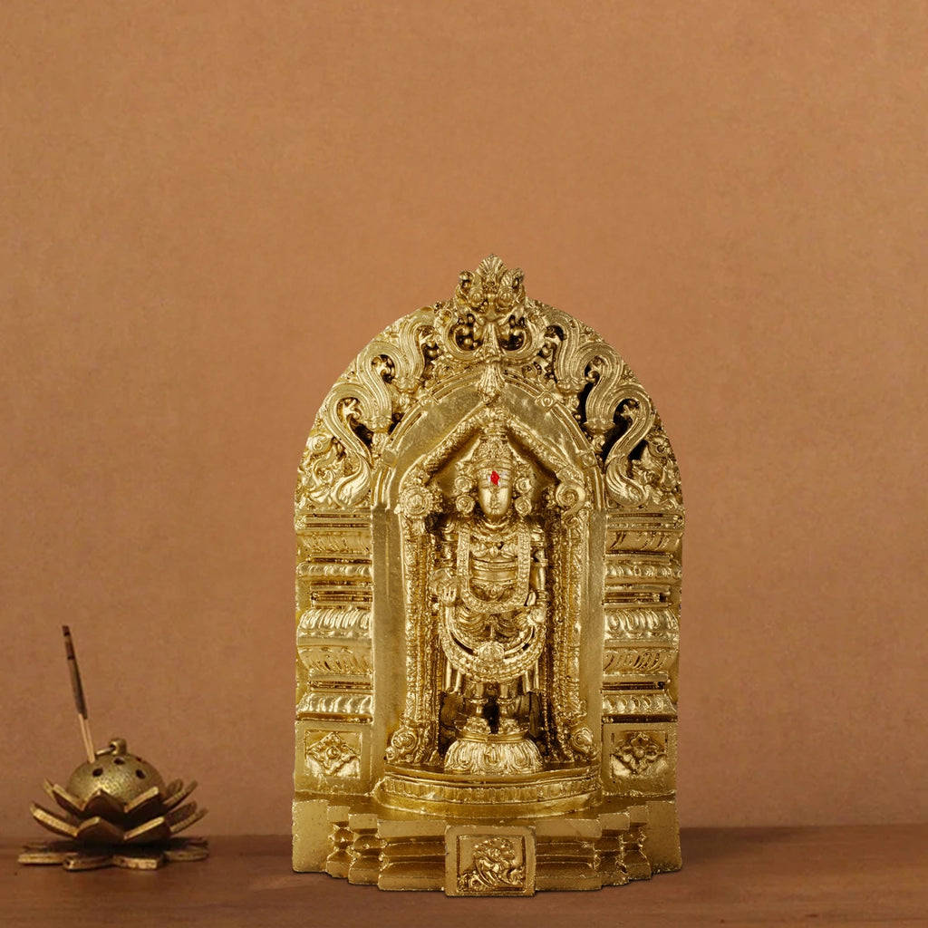 Balaji Murti - 6 Inch | Resin Tirupati Balaji Idol/ Brass Polish Balaji Statue for Pooja/ Assorted Design