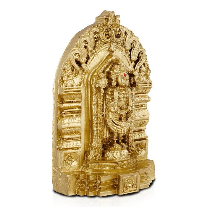 Balaji Murti - 6 Inch | Resin Tirupati Balaji Idol/ Brass Polish Balaji Statue for Pooja/ Assorted Design - Fibre Murties