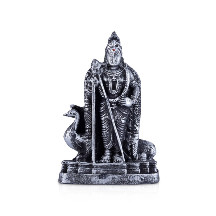 Murugan Statue With Peacock - 4 x 2.5 Inches | Resin Murugan Murti/Antique Silver Polish Murugan Silai for Home - Fibre Murties