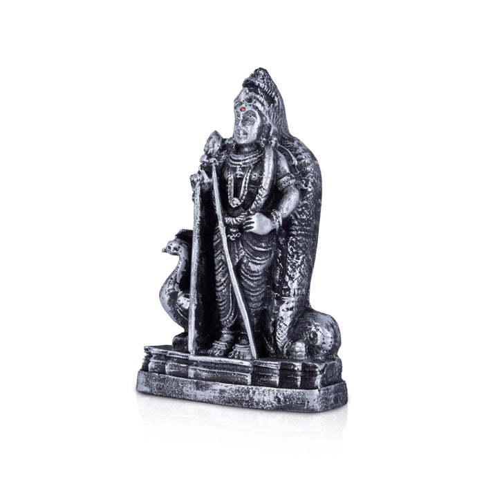 Murugan Statue With Peacock - 4 x 2.5 Inches | Resin Murugan Murti/Antique Silver Polish Murugan Silai for Home - Fibre Murties