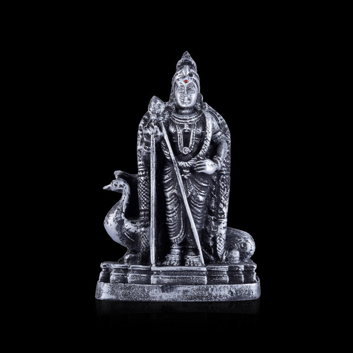 Murugan Statue With Peacock - 4 x 2.5 Inches | Resin Murugan Murti/Antique Silver Polish Murugan Silai for Home - Fibre Murties