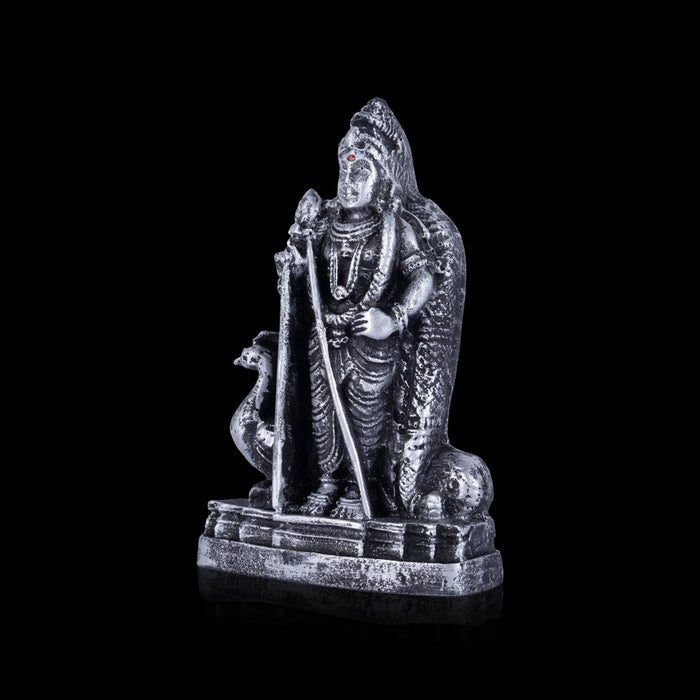 Murugan Statue With Peacock - 4 x 2.5 Inches | Resin Murugan Murti/Antique Silver Polish Murugan Silai for Home - Fibre Murties