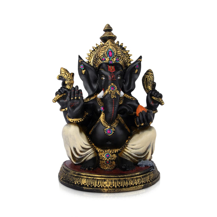 Ganesh Statue - 11 x 11 Inches | Resin Statue/ Black Vinayaka Idol / Ganesh Idol for Pooja - Fibre Murties